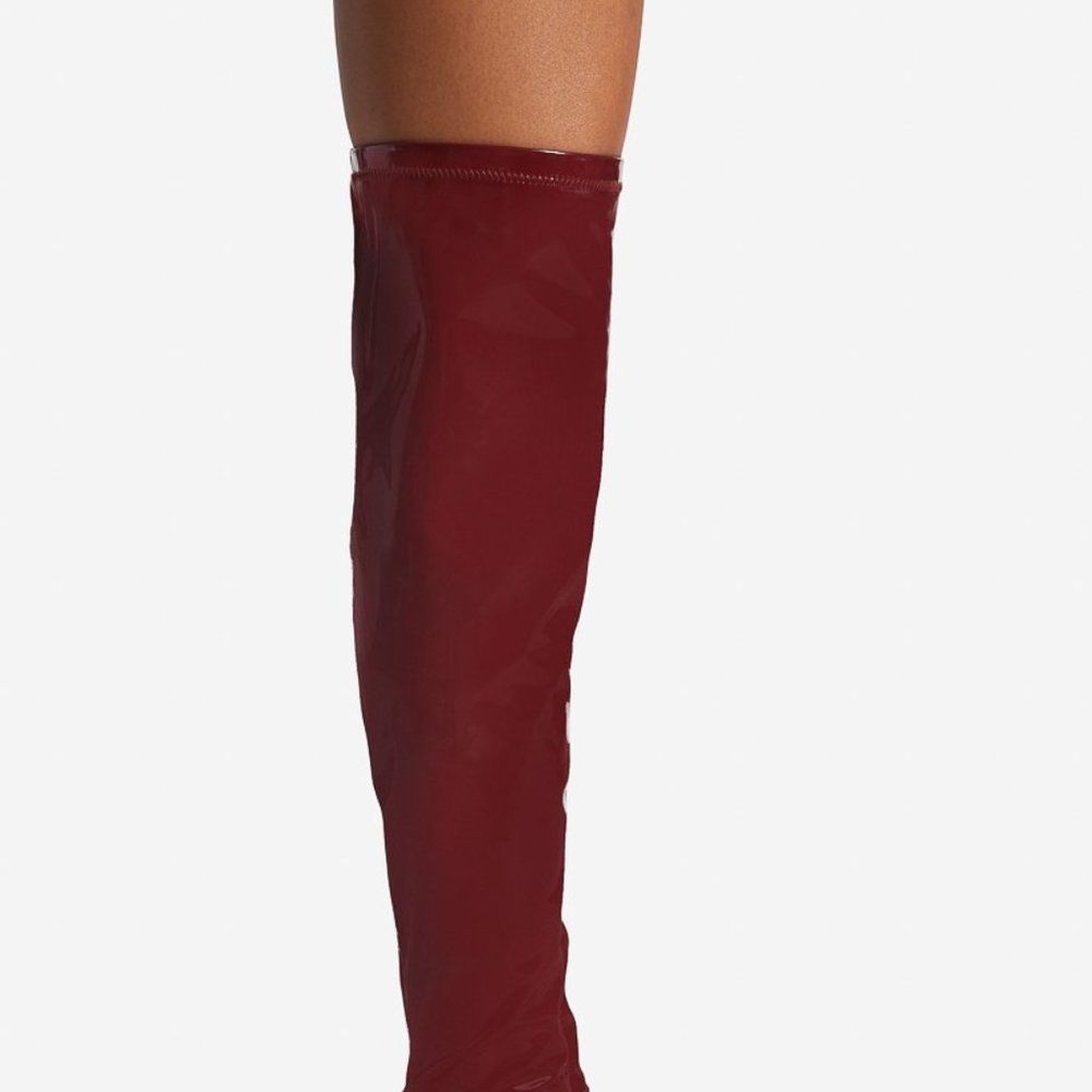 Shoe Dazzle Burgundy Patent Over-the-Knee Stiletto Boots - Picture 7 of 8